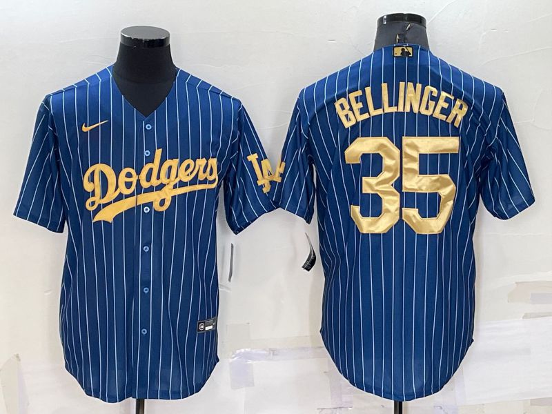 Men Los Angeles Dodgers 35 Bellinger Blue Gold Throwback Nike 2022 MLB Jerseys